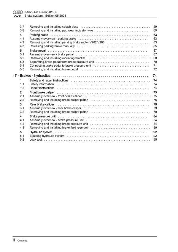 Audi Q8 e-tron type GE 2018-2022 brake systems repair workshop manual eBook pdf