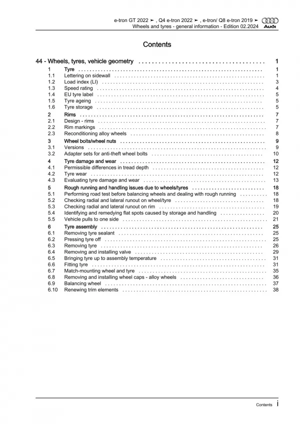 Audi Q8 e-tron type GE 2018-2022 wheels tyres general info repair manual eBook