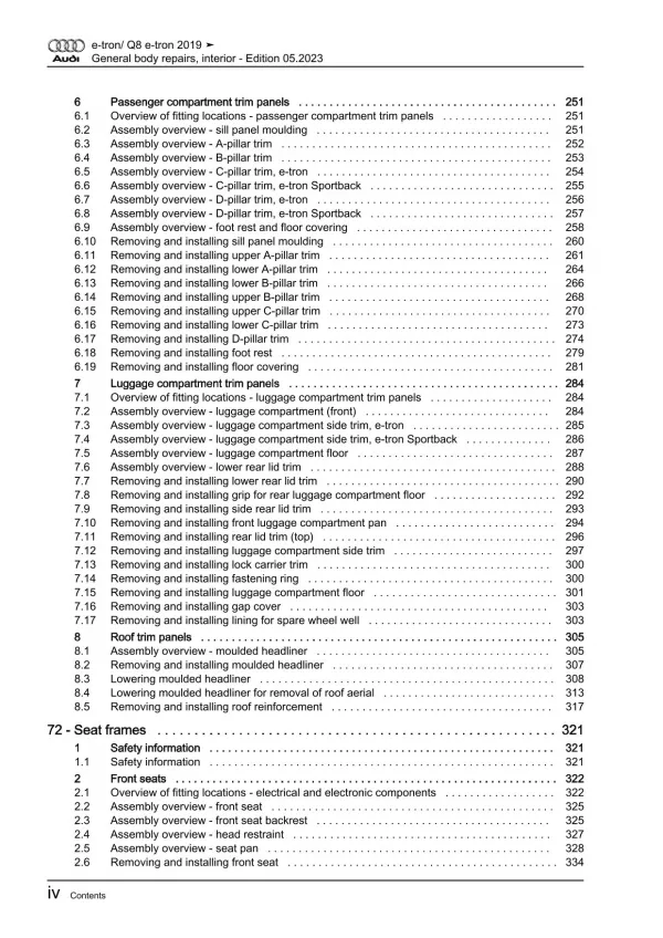 Audi Q8 e-tron GE 2018-2022 general body repairs interior workshop manual eBook