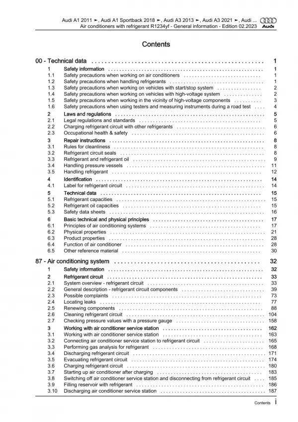 Audi Q8 e-tron (18-22) air conditioning systems refrigerant R1234yf manual eBook