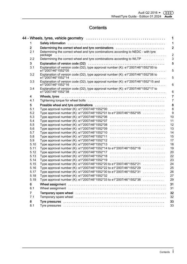 Audi Q2 type GA from 2016 wheels and tyres repair workshop manual eBook pdf