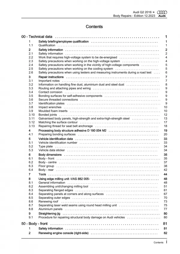 Audi Q2 type GA from 2016 body repairs workshop manual eBook pdf