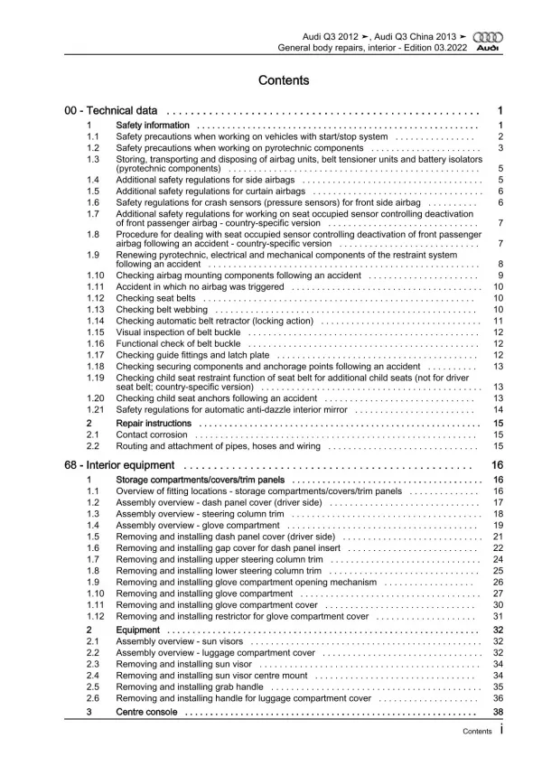 Audi Q3 8U 2011-2018 general body repairs interior guide workshop manual eBook