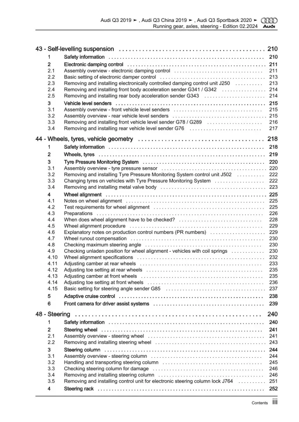 Audi Q3 F3 from 2018 running gear axles steering repair workshop manual eBook