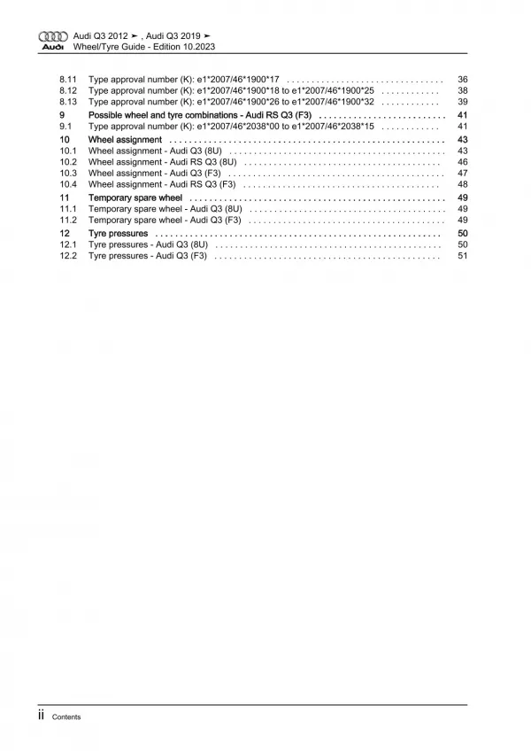 Audi Q3 type F3 from 2018 wheels and tyres guide repair workshop manual eBook