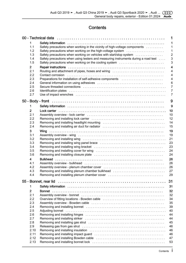 Audi Q3 F3 from 2018 general body repairs exterior guide workshop manual eBook