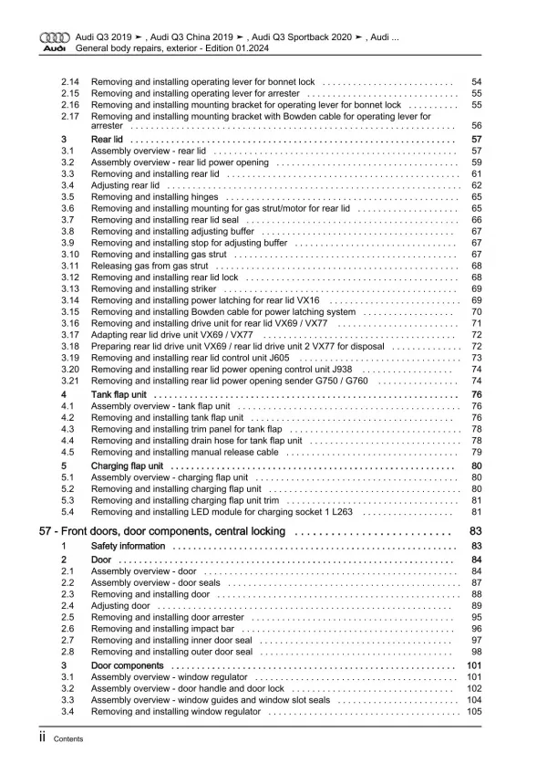 Audi Q3 F3 from 2018 general body repairs exterior guide workshop manual eBook