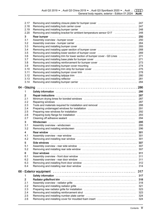 Audi Q3 F3 from 2018 general body repairs exterior guide workshop manual eBook