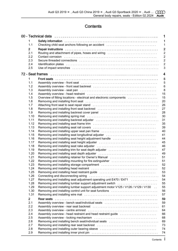 Audi Q3 F3 from 2018 general body repairs seats guide workshop manual eBook