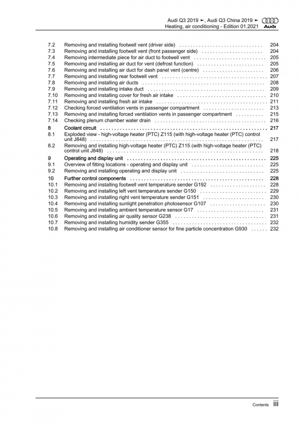 Audi Q3 type F3 from 2018 heating air conditioning system repair manual eBook