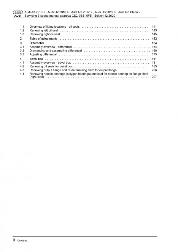 Audi Q3 F3 18> servicing 6 speed manual gearbox 02Q 0BB 0FB repair manual eBook