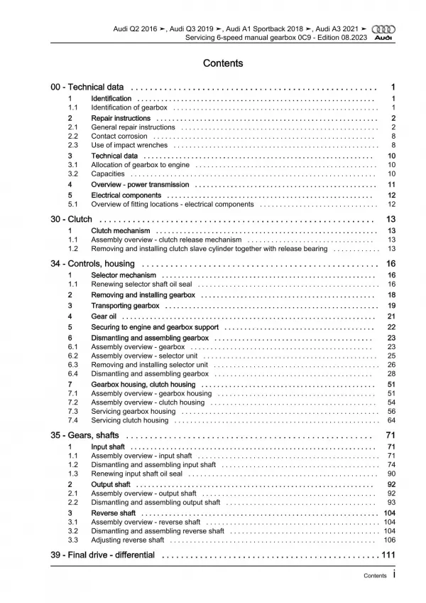 Audi Q3 F3 from 2018 servicing 6 speed manual gearbox 0C9 repair manual eBook