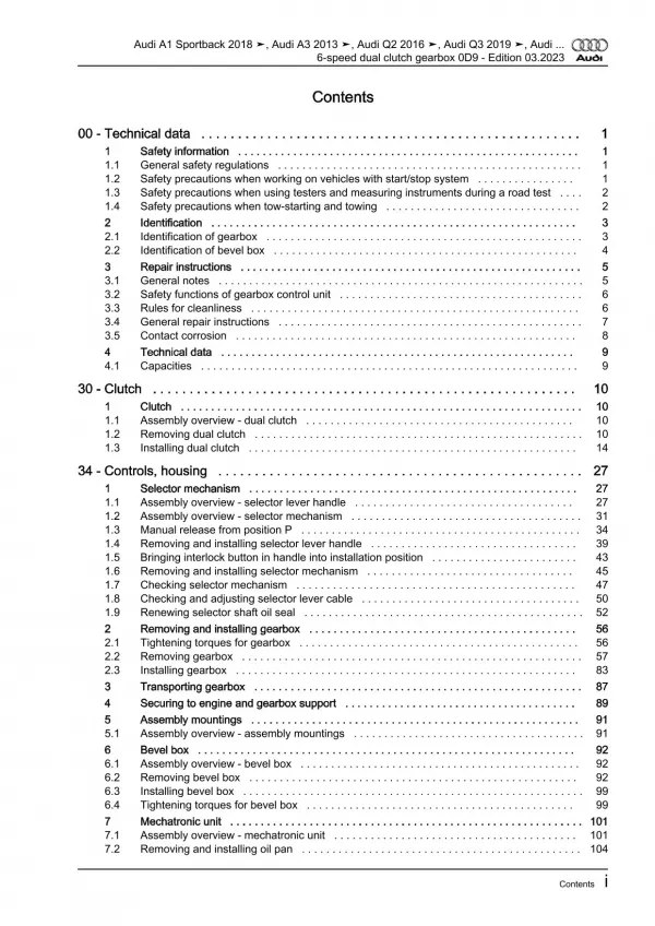 Audi Q3 type F3 from 2018 6 speed dual clutch gearbox 0D9 repair manual eBook