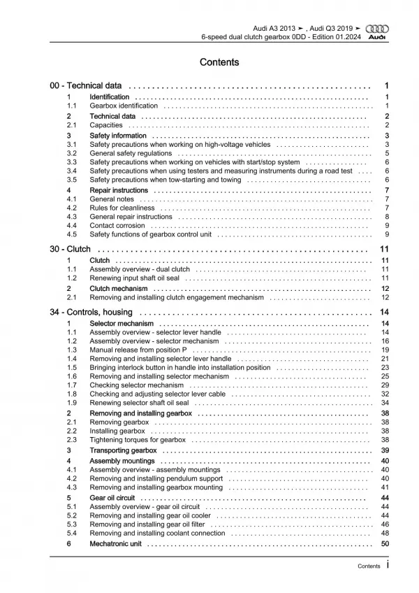 Audi Q3 type F3 from 2018 6 speed dual clutch gearbox 0DD repair manual eBook