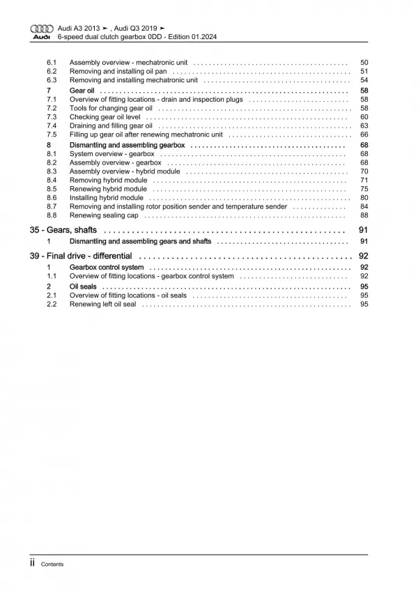 Audi Q3 type F3 from 2018 6 speed dual clutch gearbox 0DD repair manual eBook