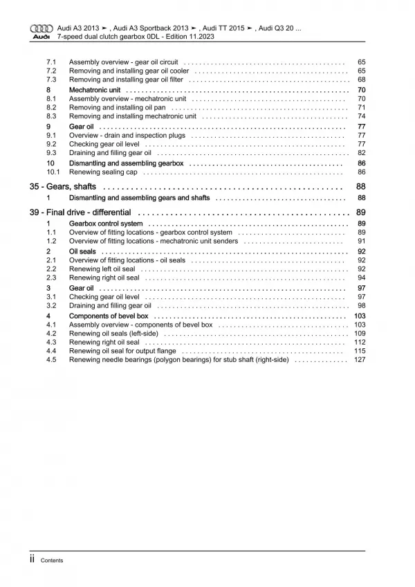 Audi Q3 type F3 from 2018 7 speed dual clutch gearbox 0DL repair manual eBook