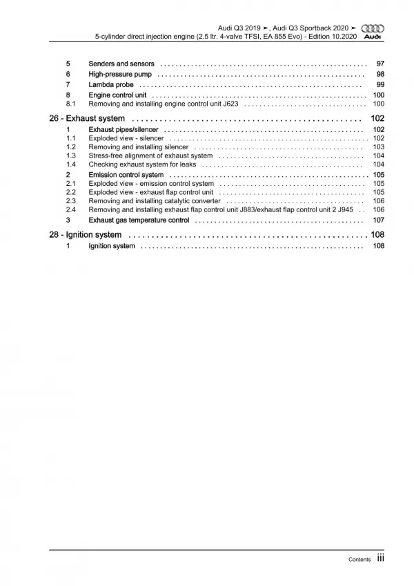 Audi Q3 type F3 from 2018 5-cyl. petrol engines 2.5l 400 hp repair manual eBook