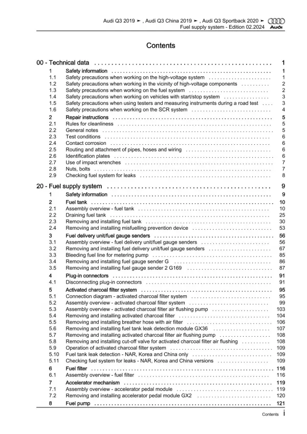 Audi Q3 F3 from 2018 fuel supply system engines repair workshop manual eBook