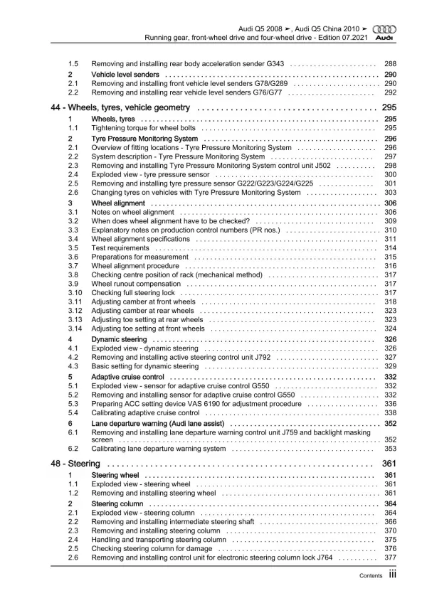 Audi Q5 8R 2008-2017 running gear axles steering fwd awd repair manual eBook