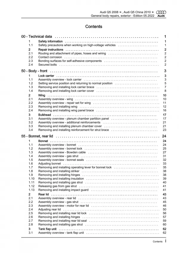 Audi Q5 8R 2008-2017 general body repairs exterior guide workshop manual eBook