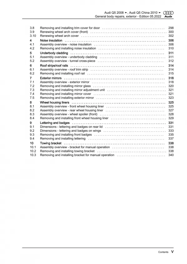 Audi Q5 8R 2008-2017 general body repairs exterior guide workshop manual eBook