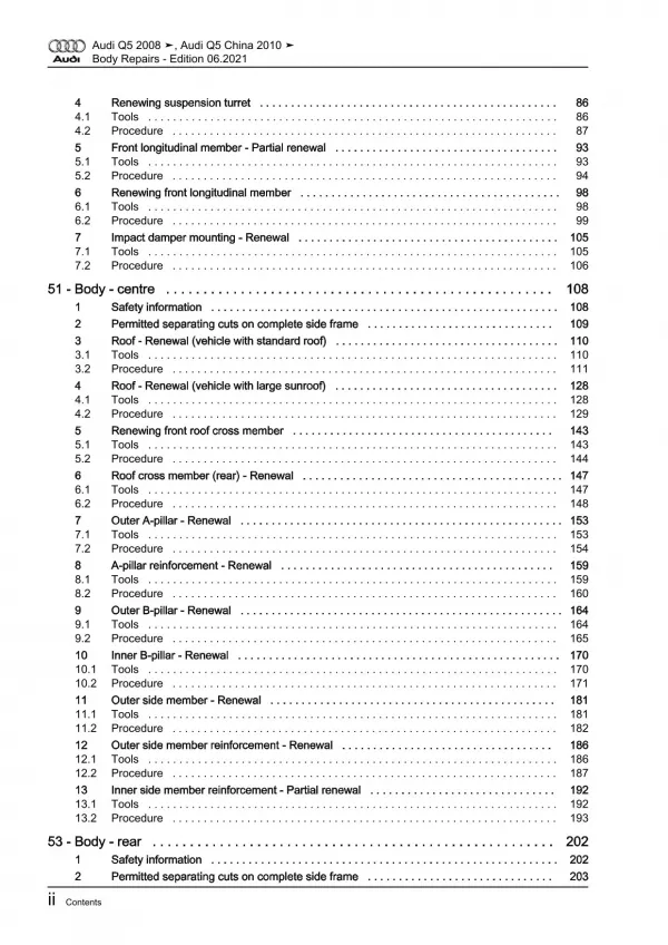 Audi Q5 type 8R 2008-2017 body repairs workshop manual eBook pdf