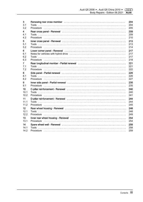 Audi Q5 type 8R 2008-2017 body repairs workshop manual eBook pdf