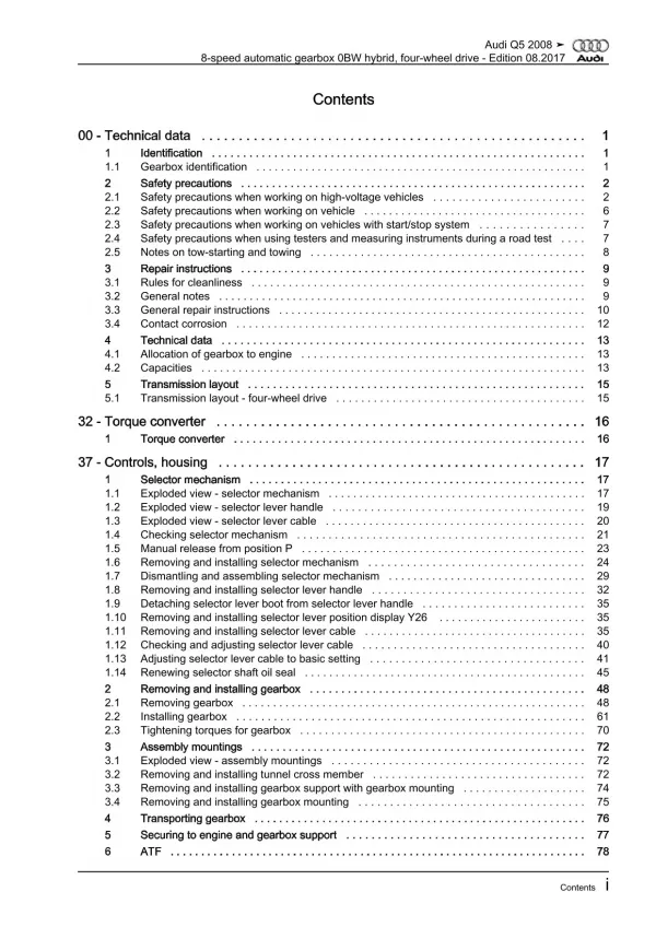 Audi Q5 8R 2008-2017 8 speed automatic gearbox 0BW repair workshop manual eBook