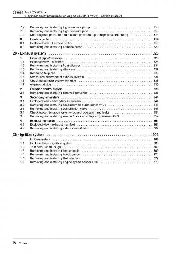 Audi Q5 type 8R 2008-2017 6-cyl. petrol engines 3.2l 270 hp repair manual eBook