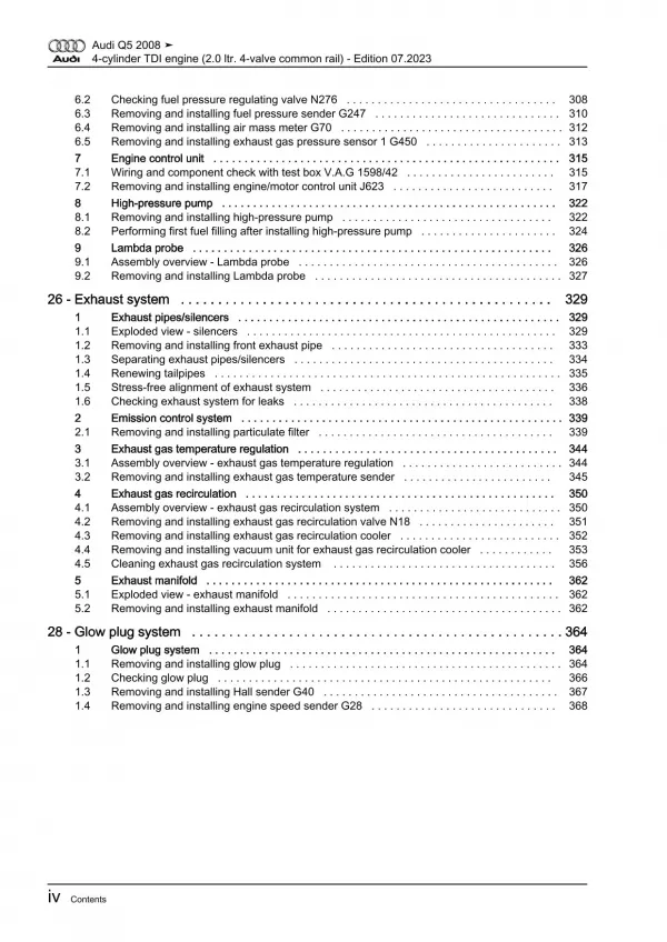 Audi Q5 8R 2008-2017 4-cyl. 2.0l diesel engines 136-170 hp repair manual eBook