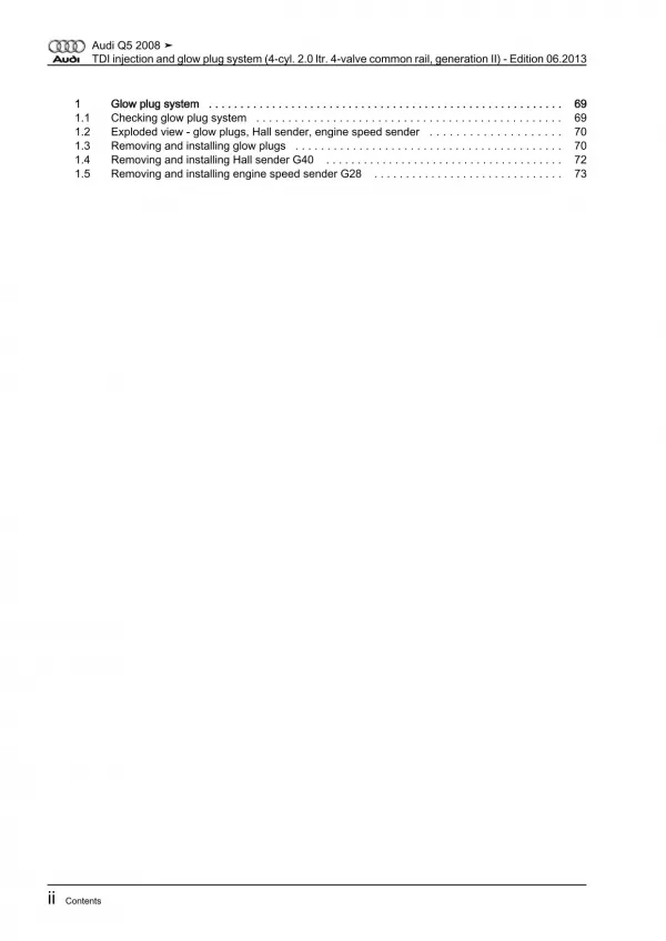 Audi Q5 8R (08-17) tdi injection glow plug system 136-177 hp repair manual eBook