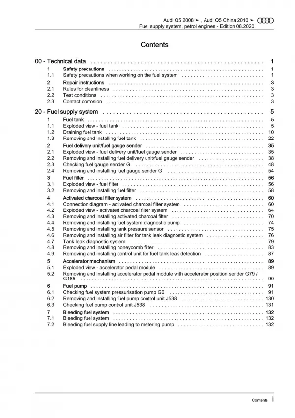 Audi Q5 type 8R 2008-2017 fuel supply system petrol engines repair manual eBook