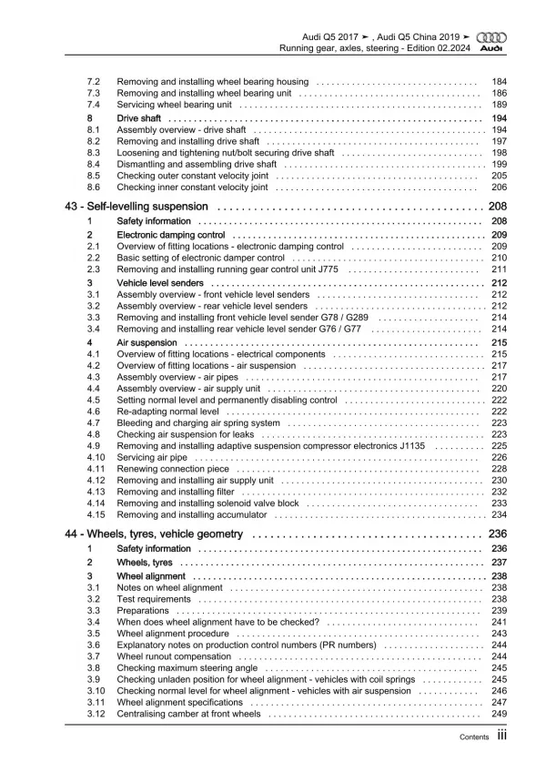 Audi Q5 FY 2016-2020 running gear axles steering repair workshop manual eBook