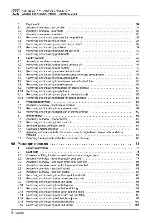 Audi Q5 FY 2016-2020 general body repairs interior guide workshop manual eBook