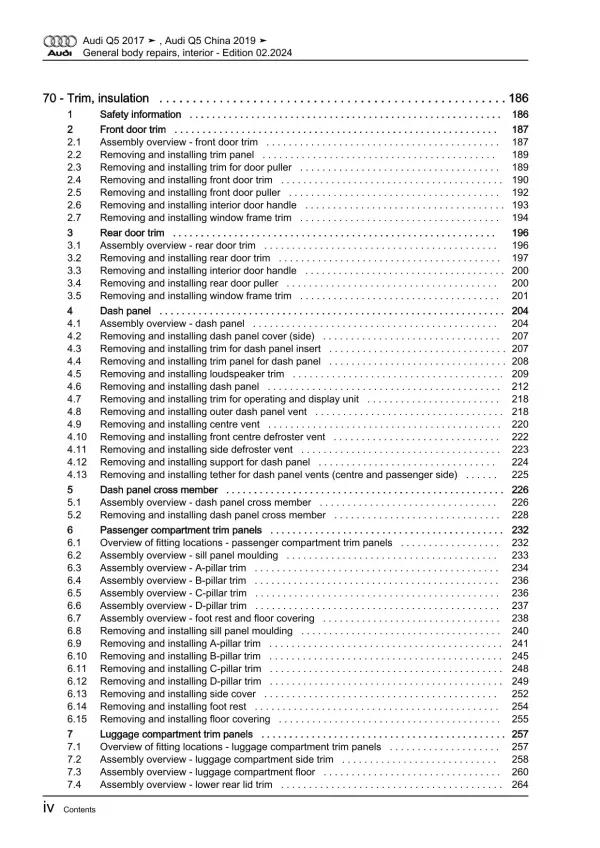 Audi Q5 FY 2016-2020 general body repairs interior guide workshop manual eBook