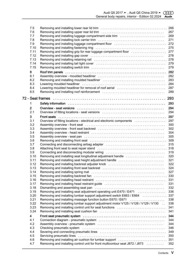 Audi Q5 FY 2016-2020 general body repairs interior guide workshop manual eBook