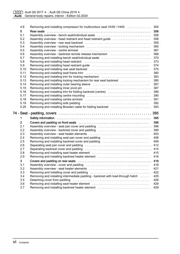 Audi Q5 FY 2016-2020 general body repairs interior guide workshop manual eBook