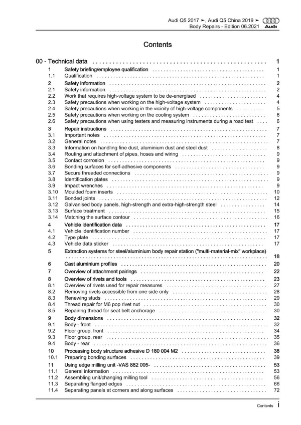 Audi Q5 type FY 2016-2020 body repairs workshop manual eBook pdf