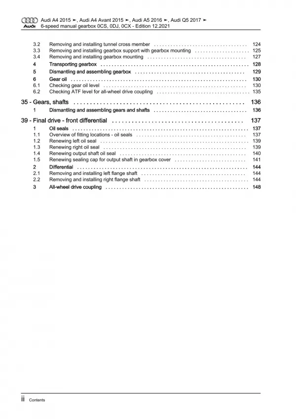 Audi Q5 type FY 2016-2020 6 speed manual gearbox 0CS 0DJ 0CX repair manual eBook