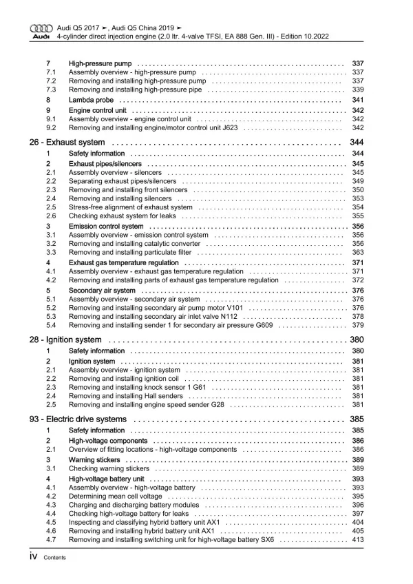 Audi Q5 type FY 2016-2020 4-cyl. petrol engines 245-367 hp repair manual eBook