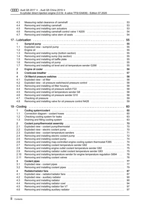 Audi Q5 type FY 2016-2020 4-cyl. petrol engines 3.0l 354 hp repair manual eBook