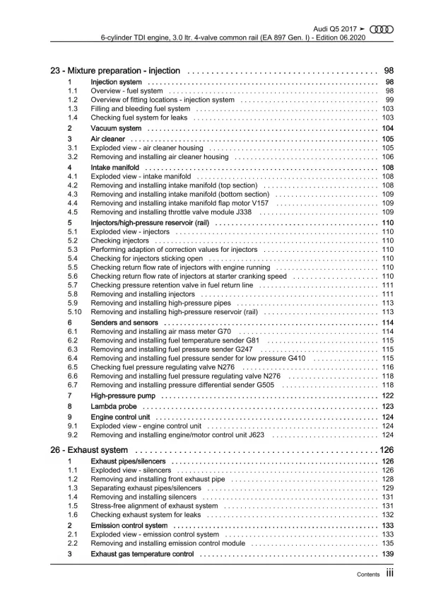 Audi Q5 type FY 2016-2020 4-cyl. diesel engines 3.0l 249 hp repair manual eBook