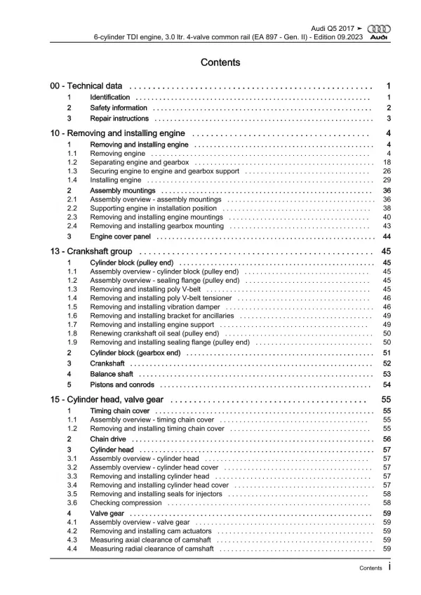 Audi Q5 type FY 2016-2020 6-cyl. diesel engines 231-286 hp repair manual eBook