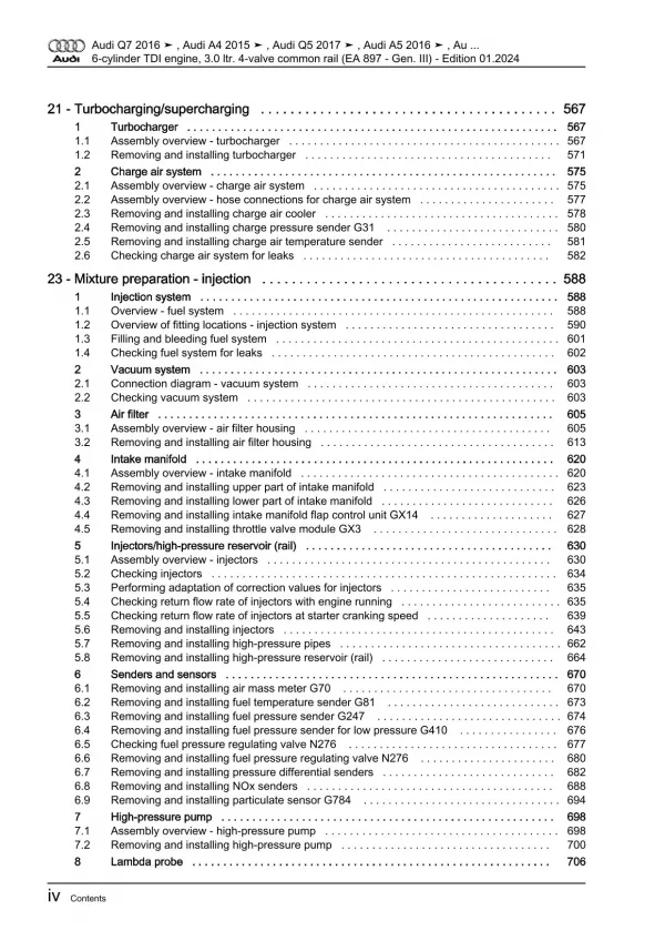 Audi Q5 FY 2016-2020 6-cyl. diesel engines 3.0l 231-286 hp repair manual eBook