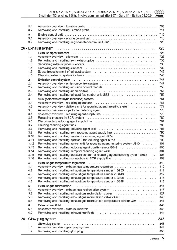 Audi Q5 FY 2016-2020 6-cyl. diesel engines 3.0l 231-286 hp repair manual eBook