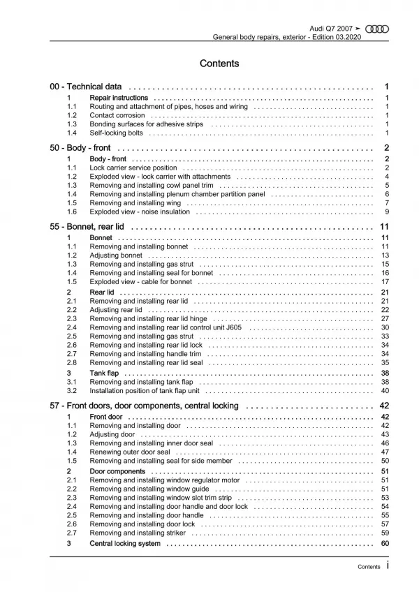 Audi Q7 4L 2005-2015 general body repairs exterior guide workshop manual eBook