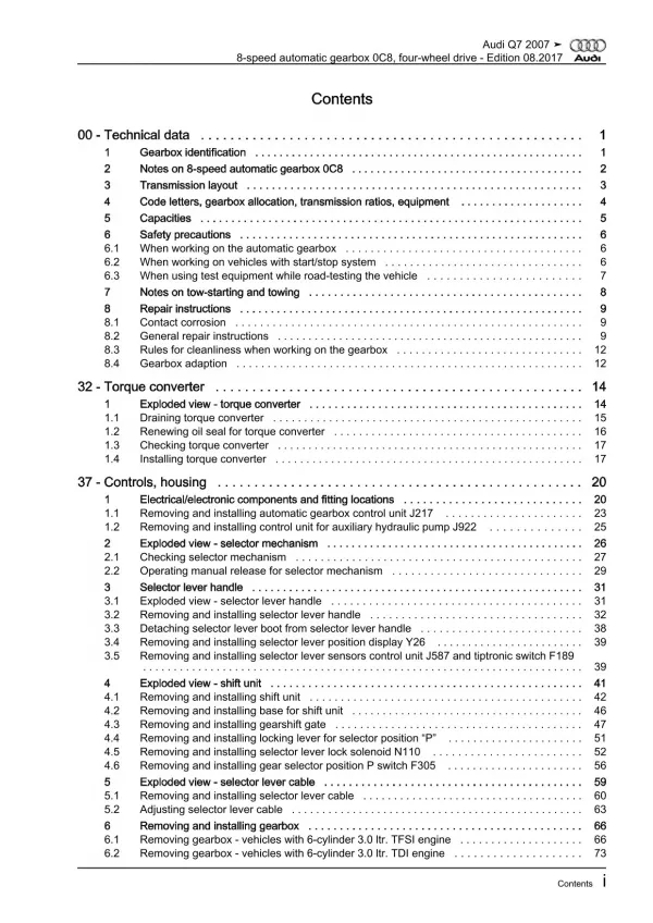 Audi Q7 4L 2005-2015 8 speed automatic gearbox 0C8 repair workshop manual eBook