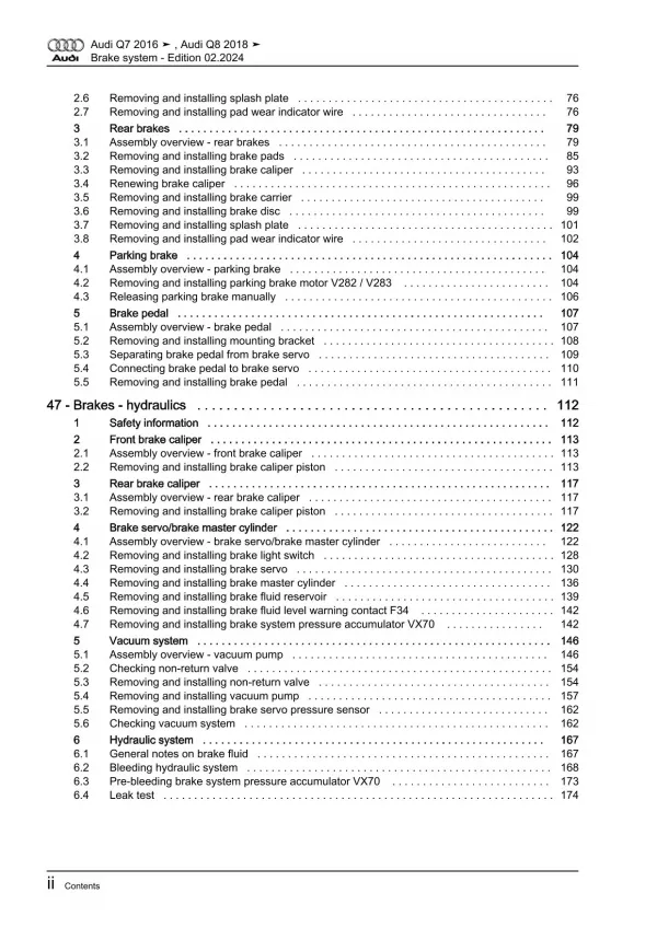 Audi Q7 type 4M from 2015 brake systems repair workshop manual eBook pdf