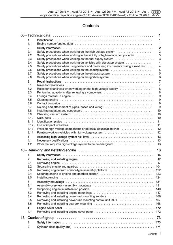 Audi Q7 type 4M from 2015 4-cyl. petrol engines 204-367 hp repair manual eBook