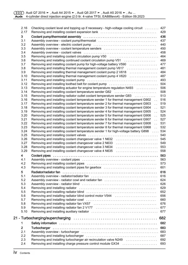 Audi Q7 type 4M from 2015 4-cyl. petrol engines 204-367 hp repair manual eBook